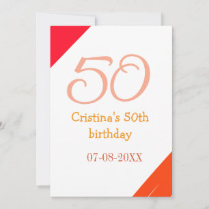 オレンジ+赤+50歳+誕生日+記念日+名前+日付+P 招待状