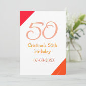 オレンジ+赤+50歳+誕生日+記念日+名前+日付+P 招待状 (スタンド正面)