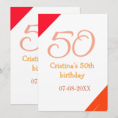 オレンジ+赤+50歳+誕生日+記念日+名前+日付+P 招待状 (正面/裏面)