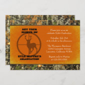 オレンジ-迷彩柄の卒業案内 招待状 (正面/裏面)