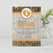 オレンジ – 迷彩柄男の赤ちゃんシャワー招待状 招待状 (スタンド正面)