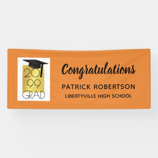 オレンジ&金ゴールドグラード | 編集可能な色 | 卒業 横断幕 (横)