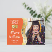 オレンジ |金ゴールド大学院生Wave Grad Cap写真 サンキューカード (スタンド正面)