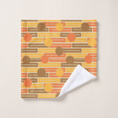 オレンジ、金ゴールド、茶色の長方形と円 バスタオルセット (ウォッシュタオル)