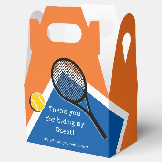 オレンジ – 青いテニスコート、カスタマイズ可能 フェイバーボックス (オープン)