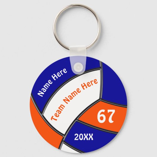オレンジ、青王室の色、または任意の色ホワイトバレーボール キーホルダー (正面)