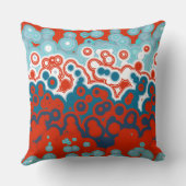 オレンジ、青、およびターコイズ幾何学模様 クッション (裏面)