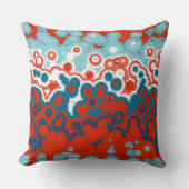 オレンジ、青、およびターコイズ幾何学模様 クッション (正面)