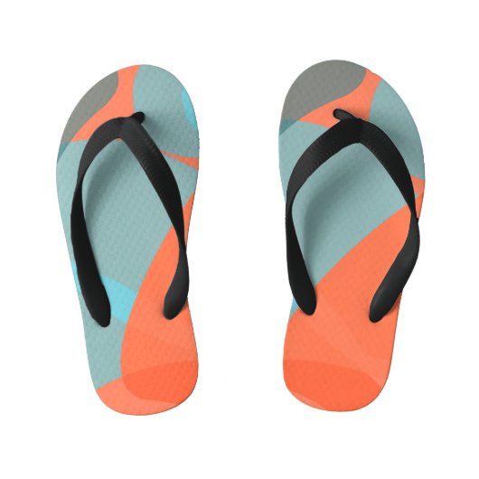オレンジ、青、モダントレンディーの波状オーガニック形状 キッズビーチサンダル (フットベッド)