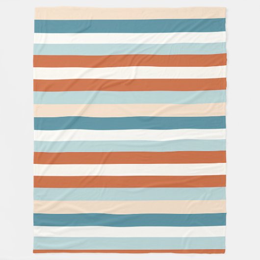 オレンジ、青、白のストライプパターン フリースブランケット (正面)