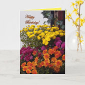 オレンジ、黄色いおよびピンクのミイラ、ハッピーバースデー! カード (黄色い花)