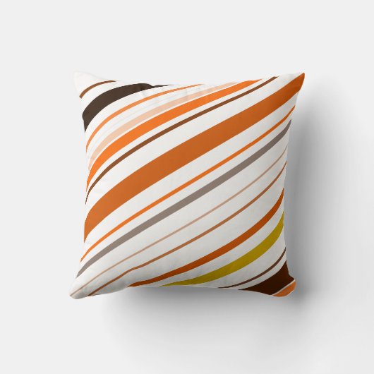 オレンジ、黄色く、ブラウンおよび白い対角線縞で飾ります クッション (裏面)