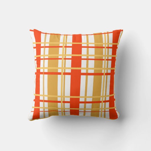 オレンジ、黄色と白の格子縞装飾用クッション クッション (裏面)