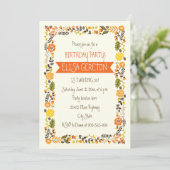 オレンジ、黄色のフローラ縁ど女生誕会 招待状 (スタンド正面)