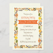 オレンジ、黄色のフローラ縁ど女生誕会 招待状 (正面/裏面)