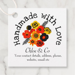 オレンジ、黄色の花の手作り愛ありがとう フェイバータグ