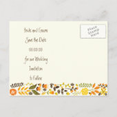 オレンジ、黄色縁どのフローラ結婚式の日付を保存 案内ポストカード (裏面)