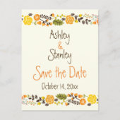 オレンジ、黄色縁どのフローラ結婚式の日付を保存 案内ポストカード (正面)