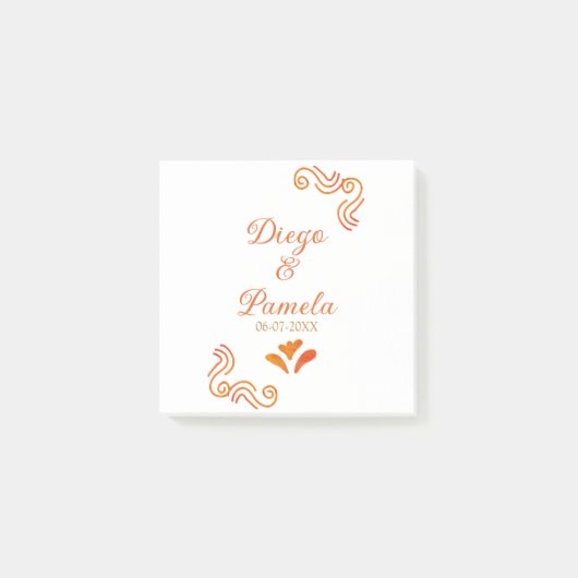 オレンジ＋黄色＋ラスティック＋スペイン風＋結婚式＋カップル＋名前 ポストイット (正面)