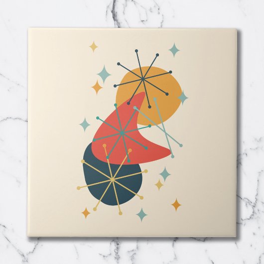 オレンジ、黄色、木炭ミッドセンチュリー抽象芸術 タイル