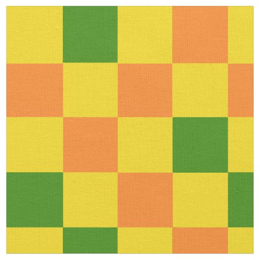 オレンジ+黄色+緑の市松模様デザイン ファブリック (クローズアップ)