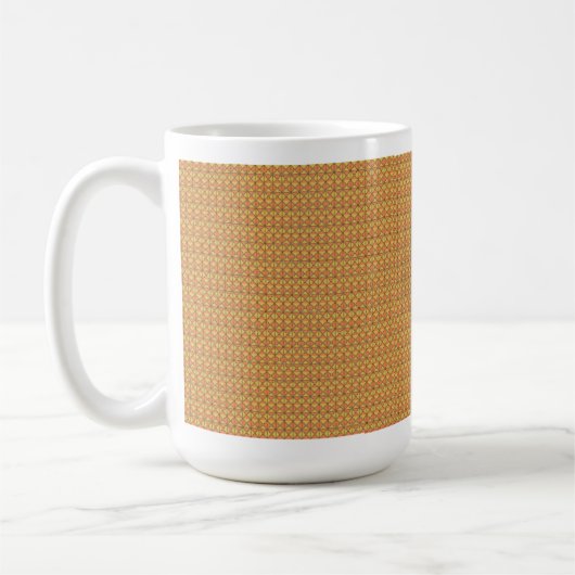 オレンジ、黄色、茶色の対称パターンw コーヒーマグカップ (左)