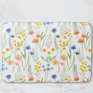 オレンジ 黄色 青 水彩画 野の花 バスマット