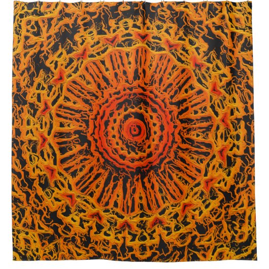 オレンジ、黄、および黒の抽象芸術 シャワーカーテン (正面)