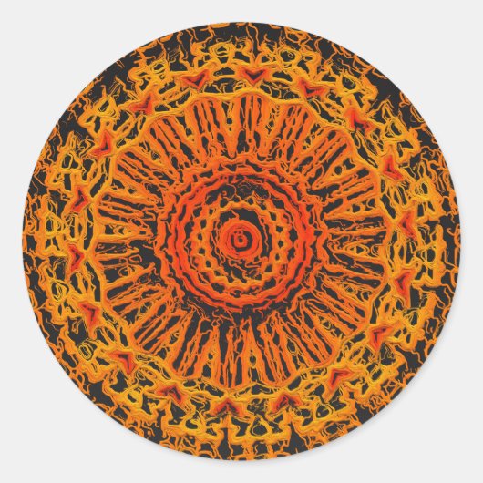 オレンジ、黄、および黒の抽象芸術 ラウンドシール (正面)