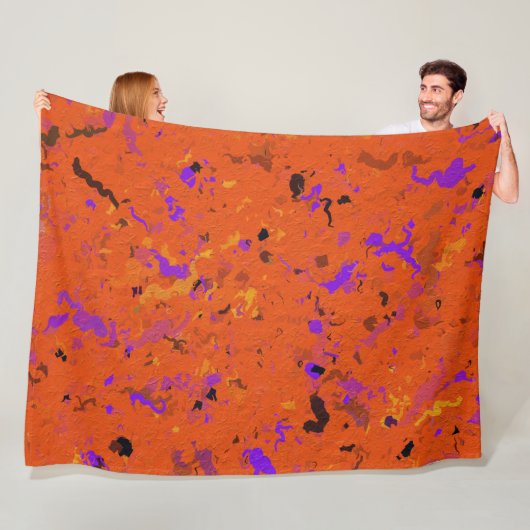 オレンジ、黄、紫、黒の抽象芸術 フリースブランケット (インサイチュ)