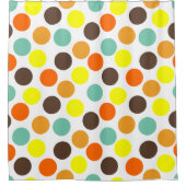 オレンジ、黄、茶、青のドット シャワーカーテン (正面)