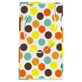 オレンジ、黄、茶、青のドット スモールペーパーバッグ (正面)