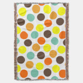 オレンジ、黄、茶、青のドット スローブランケット (正面縦)