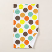 オレンジ、黄、茶、青のドット バスタオルセット (ハンドタオル)