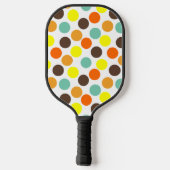 オレンジ、黄、茶、青のドット ピックルボールラケット (裏面)
