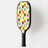オレンジ、黄、茶、青のドット ピックルボールラケット (左)
