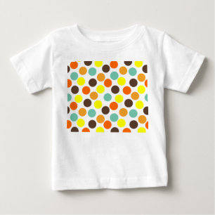オレンジ、黄、茶、青のドット ベビーTシャツ