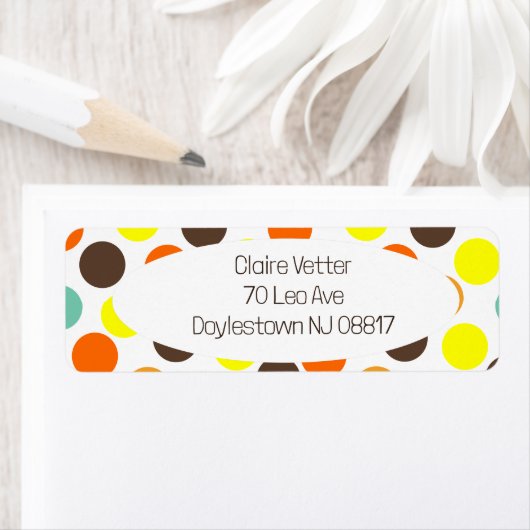 オレンジ、黄、茶、青のドット ラベル (インサイチュ)