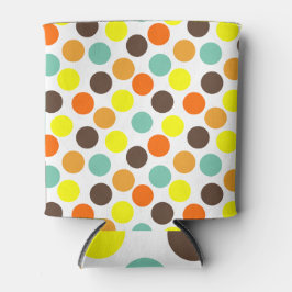 オレンジ、黄、茶、青のドット 缶クーラー