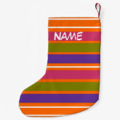 オレンジ、黄、赤、緑、紫のストライプ スモールクリスマスストッキング (裏面)