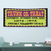 オレンジ、黒いおよび緑のトランクか御馳走 横断幕 (トレードショー)