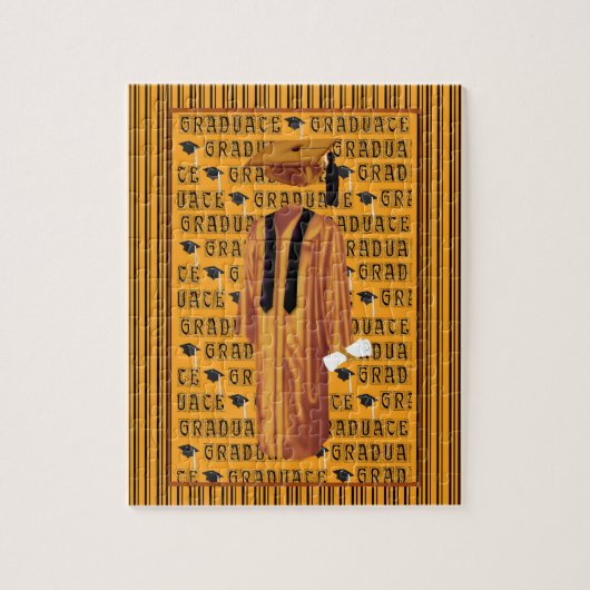 オレンジ、黒く及び白い卒業生の帽子、免状、ガウン ジグソーパズル (縦)
