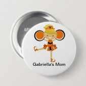 オレンジ、黒く及び白い応援のお母さんボタン 缶バッジ (正面&裏面)