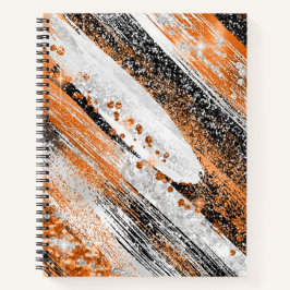 オレンジ、黒、および白のグリッターブラシストローク ノートブック