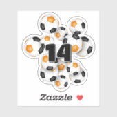 オレンジ 黒 サッカーボール ステッカー w 背番号 シール (シート)