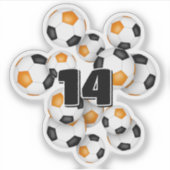 オレンジ 黒 サッカーボール ステッカー w 背番号 シール (正面)