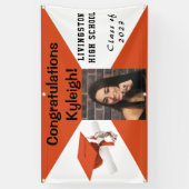 オレンジ、黒、白のビニールの卒業写真 横断幕 (縦)