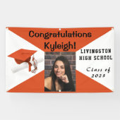 オレンジ、黒、白のビニールの卒業写真 横断幕 (横)