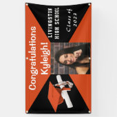 オレンジ、黒、白のビニールの卒業写真 横断幕 (縦)