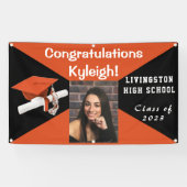 オレンジ、黒、白のビニールの卒業写真 横断幕 (横)